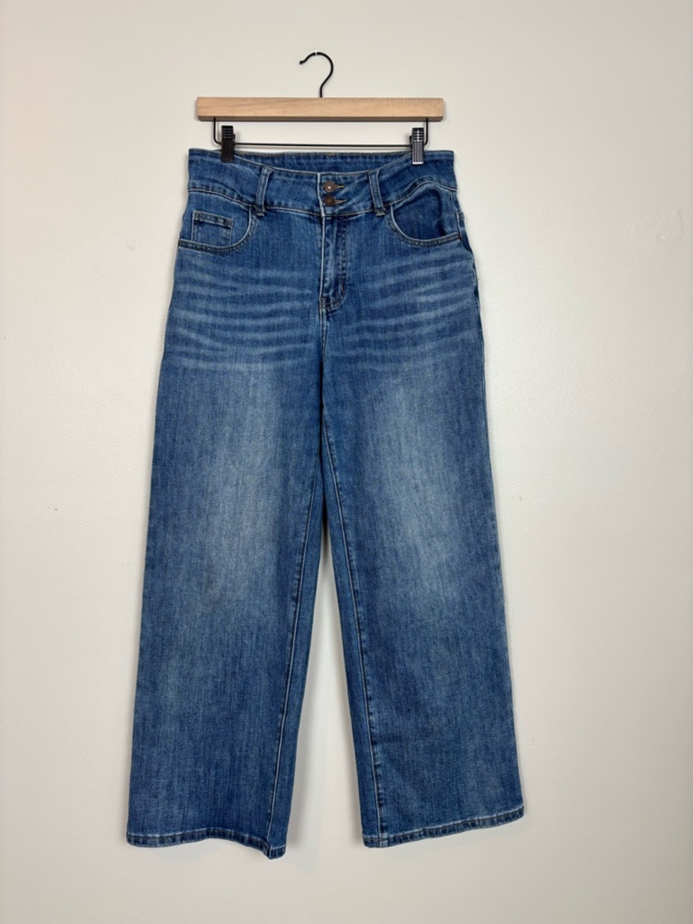Upnet Jeans Womens 10 Short Wide Leg High Rise Denim in Blue